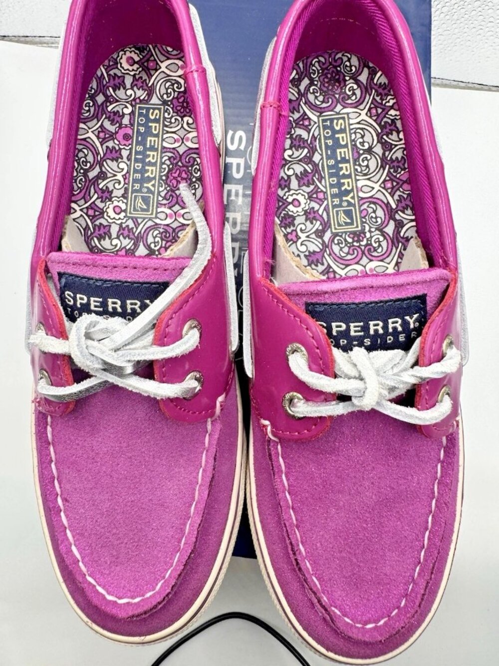 Sperry Top-Sider Bahama Pink Sparkle Suede Boat Shoes Women’s 5 New Summer Chic